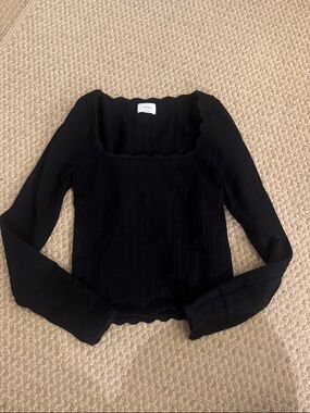 Wilfred Black Ribbed Long Sleeve Square Neck Top